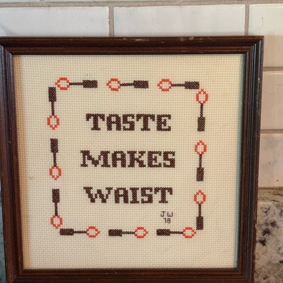 Handmade Other - Vintage cross sticked “Taste Makes Waist”Wall Accent#kitchen#funny#handmade#80s